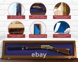 Gun Display Case 45 Rifle Walnut Blue Wood Shotgun Lock USA Shadow Box Cabinet