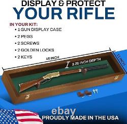 Gun Display Case 45 Rifle Walnut & Green Wood Shotgun Lock Shadow Box Cabinet