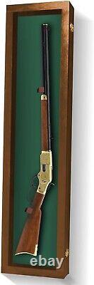 Gun Display Case 45 Rifle Walnut & Green Wood Shotgun Lock Shadow Box Cabinet