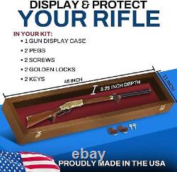 Gun Display Case 45 Rifle Walnut & Red Wood Shotgun Lock USA Shadow Box Cabinet