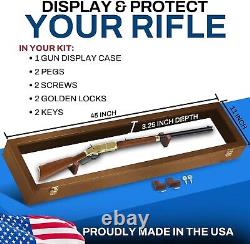 Gun Display Case 45 Rifle Walnut & White Wood Shotgun Lock Shadow Box Cabinet