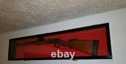 Gun Display Case 54 Cabinet Rifle Fully Black Wood Shotgun Shadow Box Wall Rack