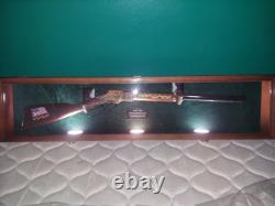 Gun Display Case Cabinet 44 Rifle Walnut & Green LED Wood Shotgun Shadow Box