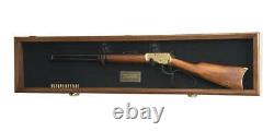 Gun Display Case Cabinet 44 Rifle Walnut & Green LED Wood Shotgun Shadow Box
