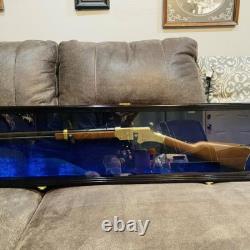 Gun Display Case Cabinet 44 Rifle Walnut & Green LED Wood Shotgun Shadow Box