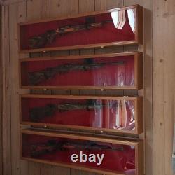 Gun Display Case Cabinet 44 Rifle Walnut & Green LED Wood Shotgun Shadow Box