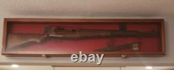 Gun Display Case Cabinet 44 Rifle Walnut & Green LED Wood Shotgun Shadow Box