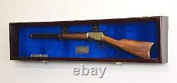 Gun Display Case Cabinet 54 Long Rifle Cherry Blue Wood Shotgun Rack Shadow Box