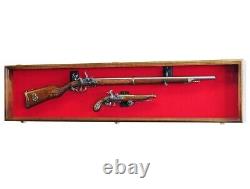 Gun Display Case Cabinet 54 Long Rifle Oak & Blue Wood Shotgun Rack Shadow Box