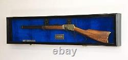 Gun Display Case Cabinet Long Rifle Black & Blue Wood Shotgun Shadow Box 54 L