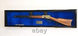 Gun Display Case Cabinet Long Rifle Black & Blue Wood Shotgun Shadow Box 54 L