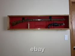 Gun Display Case Cabinet Long Rifle Black & Blue Wood Shotgun Shadow Box 54 L