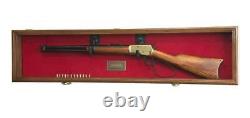 Gun Display Case Cabinet Long Rifle Black & Blue Wood Shotgun Shadow Box 54 L