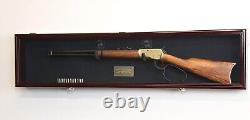 Gun Display Case Cabinet Long Rifle Cherry & Black Wood Shotgun Shadow Box 54 L