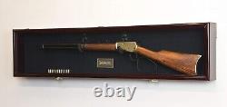 Gun Display Case Cabinet Long Rifle Cherry & Black Wood Shotgun Shadow Box 54 L