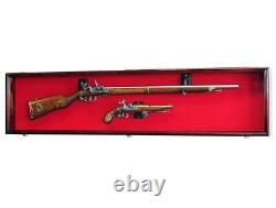 Gun Display Case Cabinet Rifle Cherry Wood Musket Shotgun Pistol Lock Rack 54