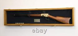 Gun Display Case Cabinet Rifle Oak Black Wood Shotgun Frame USA Shadow Box 54
