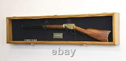 Gun Display Case Cabinet Rifle Oak Black Wood Shotgun Frame USA Shadow Box 54