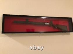 Gun Display Case Cabinet Rifle Oak Black Wood Shotgun Frame USA Shadow Box 54