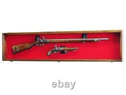 Gun Display Case Cabinet Rifle Oak Black Wood Shotgun Frame USA Shadow Box 54