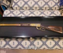 Gun Display Case Cabinet Rifle Oak Black Wood Shotgun Frame USA Shadow Box 54