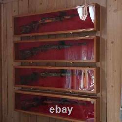 Gun Display Case Cabinet Rifle Oak Solid Wood Shotgun Lockable Shadow Box 44 L