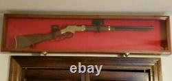 Gun Display Case Cherry & Black Wood 44 Rifle Cabinet Shotgun Holder Shadow Box