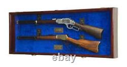 Gun Display Case Double Walnut & White Rifle Cabinet Wood Lock Wall Shadow Box