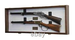 Gun Display Case Double Walnut & White Rifle Cabinet Wood Lock Wall Shadow Box