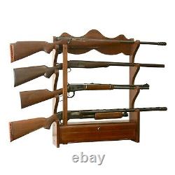 Gun Display Rack Classic 4 Rifles Solid Wood Storage Wall Shotgun Firearm Shelf