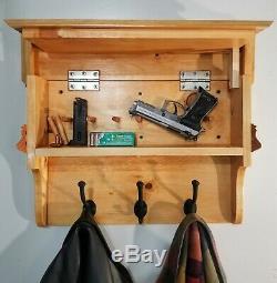 Gun Firearm Concealment Coat Rack with Hidden Storage Handcrafted Wood Fast Access