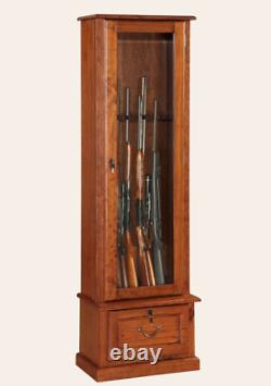 Gun Locking Storage Cabinet Wood Shelf Cherry Furniture 8 Long Rifles Shotguns