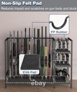Gun Rack Floor Standing Rifle Stand with Pistol Shelves Shotgun Storage Holder