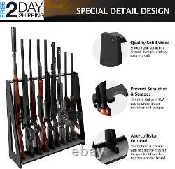 Gun Rack, Freestanding Rifle Racks, Heavy Duty Wooden Shotgun Rack Indoor, Adjus