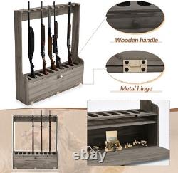 Gun Rack Rifle Shotgun Wooden Standing Floor Storage Home Garage Safe Hunting