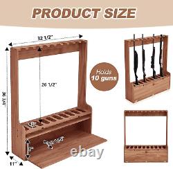 Gun Rack, Ten Gun Wooden Standing Floor Gun Display Rack, Gun Display Rack with