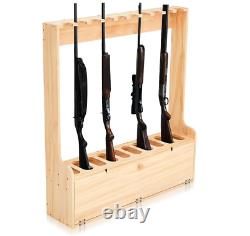 Gun Rack with Storage Solid Pine Rifle Display Standing Rack Durable Holds 10