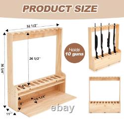 Gun Rack with Storage Solid Pine Rifle Display Standing Rack Durable Holds 10