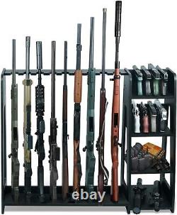 Gun Racks, Wooden Rifle Racks with Pistol Rack, Floor Standing Shotgun Black