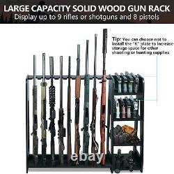 Gun Racks, Wooden Rifle Racks with Pistol Rack, Floor Standing Shotgun Black