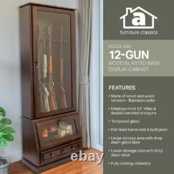 Gun Rifle Storage Glass Door Display Series 12 Gun Key Lock Cabinet Wood Veneer