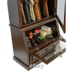 Gun Safe Cabinet 12 Rifles Brown Wood Storage Shotgun Lock Shelf Display Rack