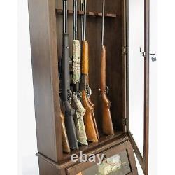 Gun Safe Cabinet 12 Rifles Brown Wood Storage Shotgun Lock Shelf Display Rack