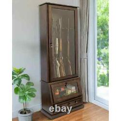 Gun Safe Cabinet 12 Rifles Brown Wood Storage Shotgun Lock Shelf Display Rack