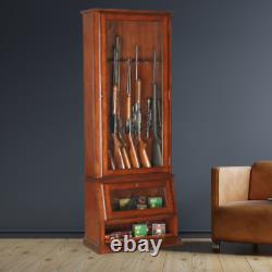 Gun Safe Cabinet 12 Rifles Solid Wood Storage Locker Shotgun Lock Shelf Case