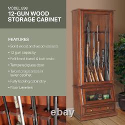 Gun Safe Cabinet 12 Rifles Solid Wood Storage Locker Shotgun Lock Shelf Case