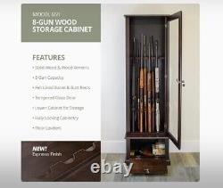 Gun Safe Cabinet 8 Rifles Espresso Wood Storage Locker Shotgun Firearm Lock Rack