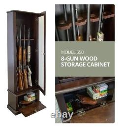 Gun Safe Cabinet 8 Rifles Espresso Wood Storage Locker Shotgun Firearm Lock Rack