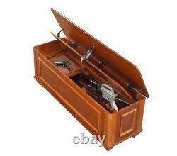 Gun Safe Storage Cabinet Concealment Hope Chest Bench Locking Seat Wood Tray