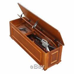 Hidden Gun Rifle Safe Wood Storage Bench Hope Chest Concealed Lock Trunk New